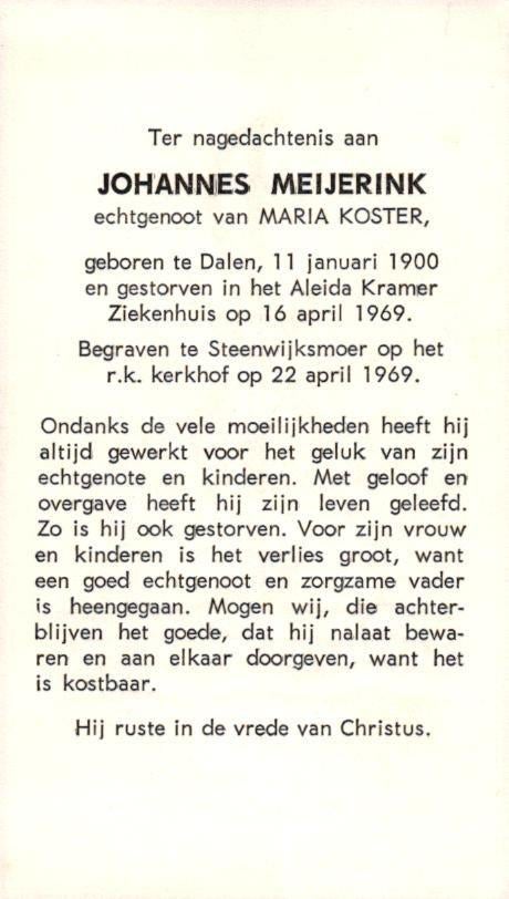 Meijerink Johannes Dalen 1900-1969 Steenwijkersmoer, Ophalen of Verzenden