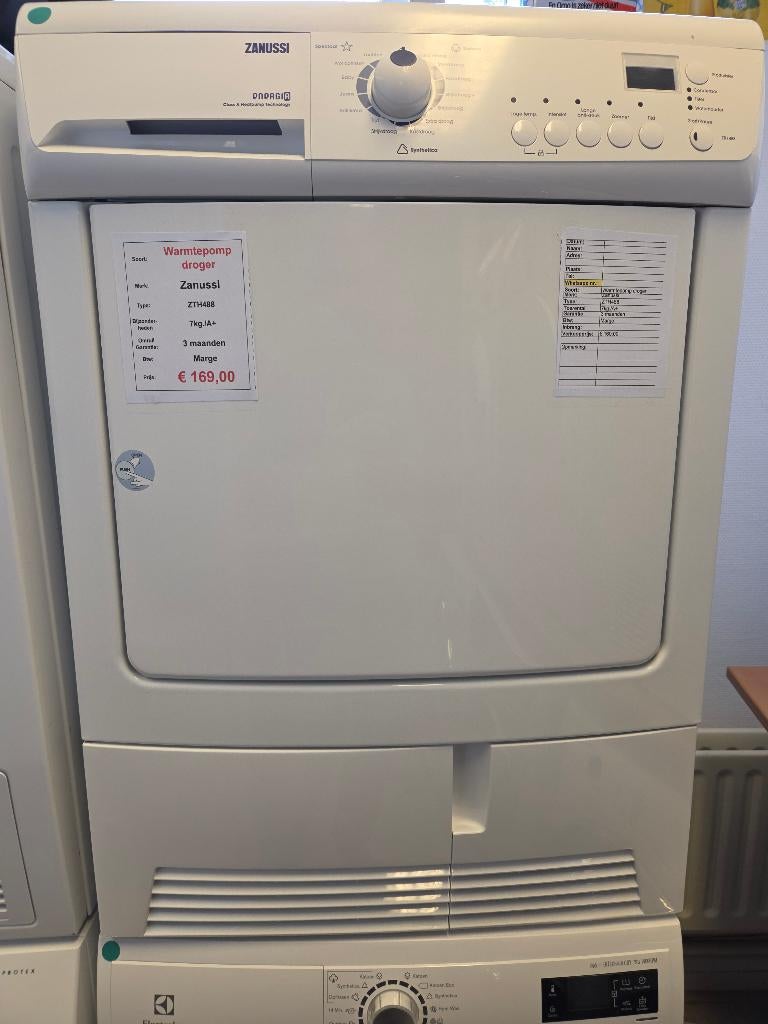 warmtepompdroger - Zanussi - 7kg - A+, Witgoed en Apparatuur, Wasdrogers, Refurbished, Condens, Voorlader, 6 tot 8 kg, 85 tot 90 cm
