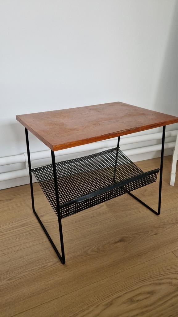 Vintage Lectuur Bijzettafel - Hout & Staal Design, Gebruikt, Vintage, Industrieel, Retro, 55 tot 75 cm, Rechthoekig