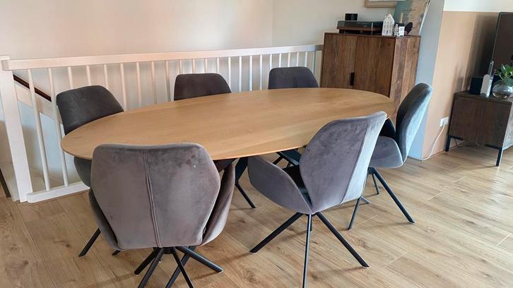 6x Goossens Hera eetkamerstoelen, Huis en Inrichting, Stoelen, Zo goed als nieuw, Vijf, Zes of meer stoelen, Grijs, Ophalen