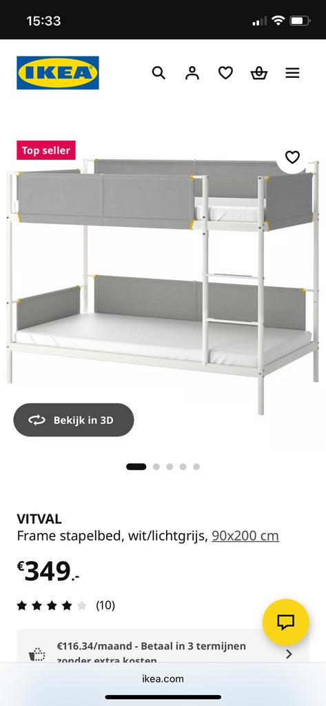 IKEA Vitval stapelbed met uitschuifbaar logeerbed, Ophalen, 90 cm, Tweepersoons, Zo goed als nieuw