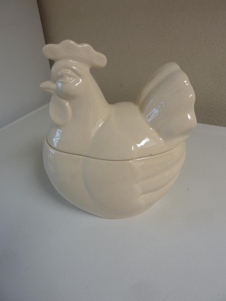 Keramische bewaar 'pot' kip., Beige, Gebruikt, Ophalen of Verzenden, Voorraadpot