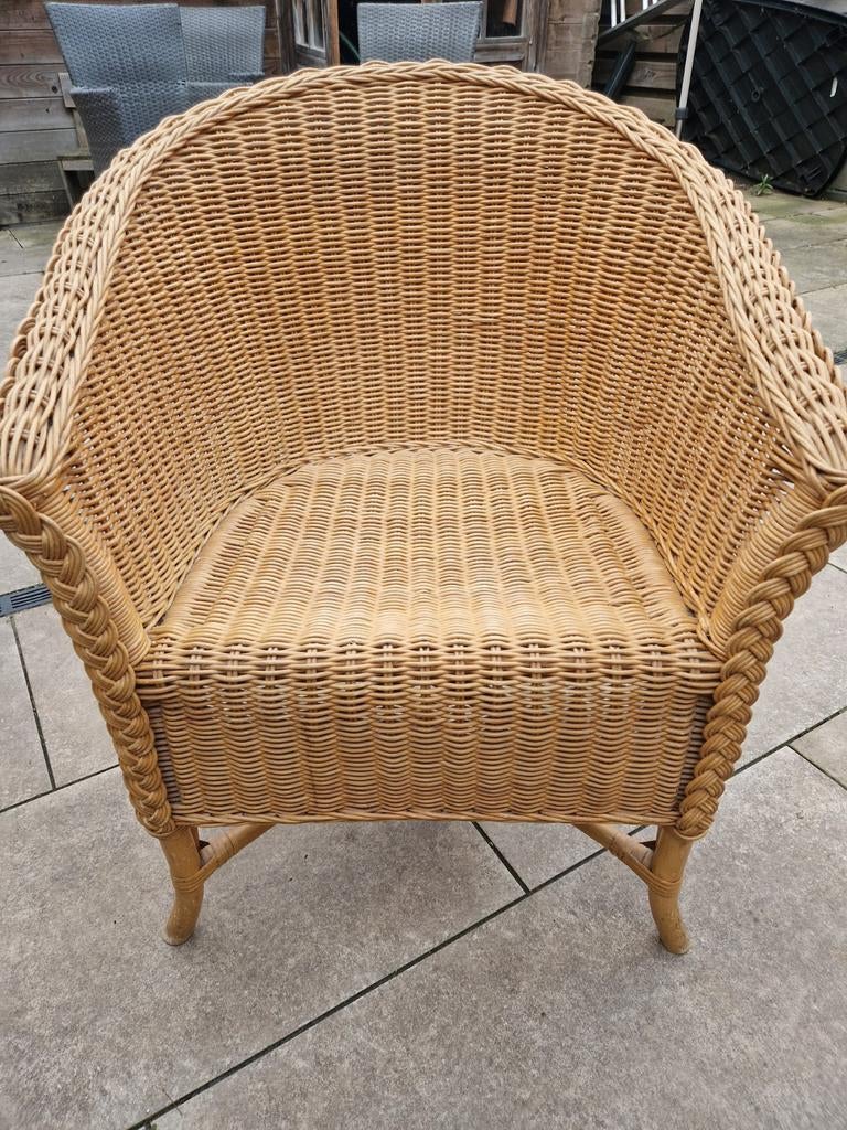 Comfortabele rieten stoel met kussen, Ophalen, Gebruikt, Bohemian, Klassiek, Bruin