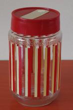 Retro vintage glazen jaren 60 voorraadpot met streepdecor, Ophalen of Verzenden, Zo goed als nieuw, Glas, Pot, Bus of Blik