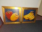 2 Schilderijen 50x50 cm met Gouden Lijst, Ophalen of Verzenden