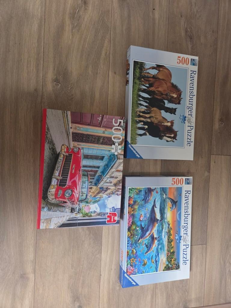 3 puzzels 500 stukjes ravensburger jumbo, Ophalen of Verzenden, Zo goed als nieuw, Overige typen