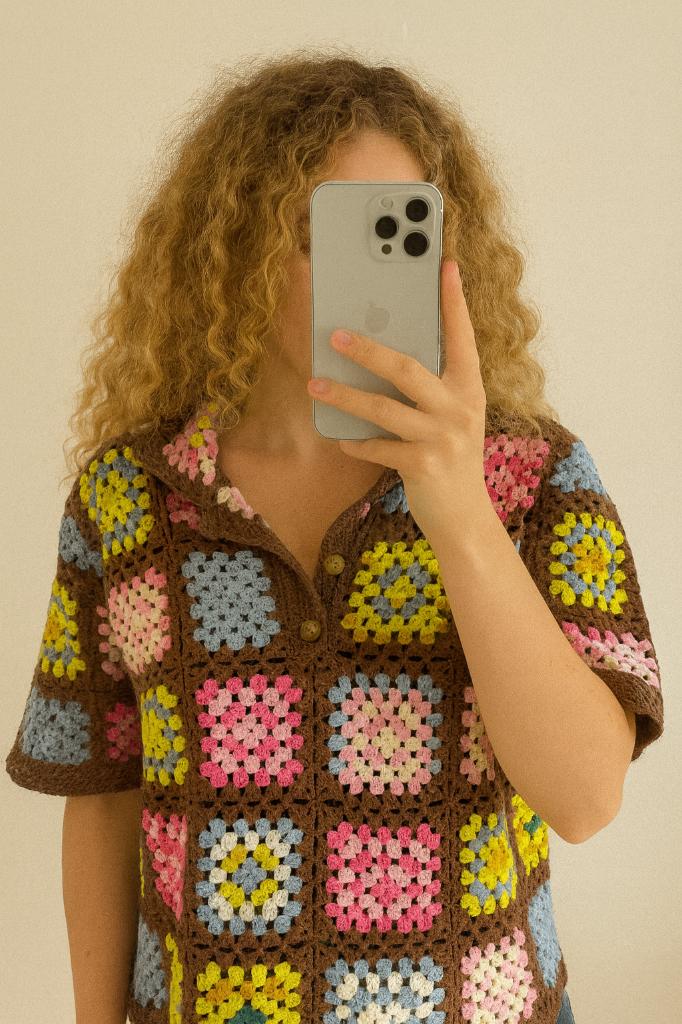 Granny square top van Zara in maat M, Maat 38/40 (M), Bruin, Zara, Nieuw