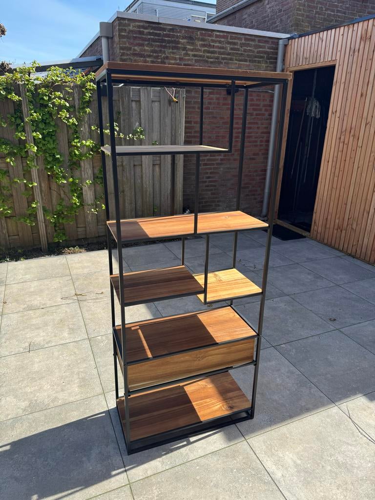 Kast met lade - MDF en metaal (69x170x32 cm), Huis en Inrichting, Kasten | Boekenkasten, Ophalen, Gebruikt, 50 tot 100 cm, Met lade(s)