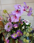 Prachtig zijden bloemstuk in houten schaal, Ophalen of Verzenden, Zo goed als nieuw, Binnen