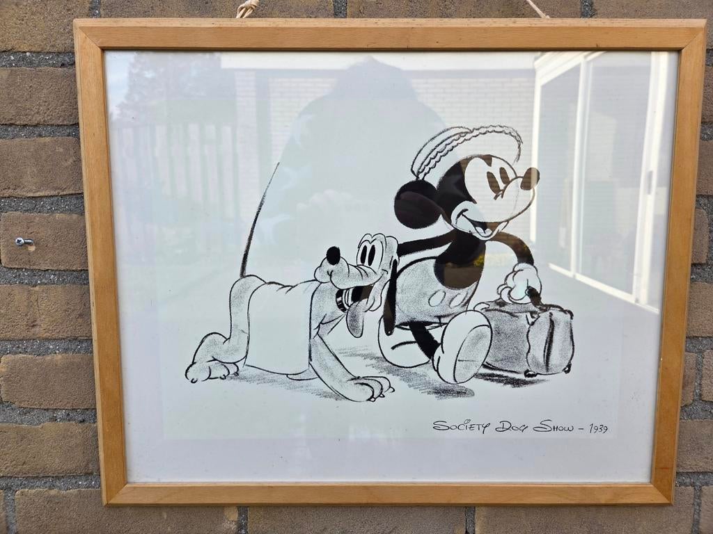 Mickey Mouse & Pluto tekening - Society Dog Show 1939, Antiek en Kunst, Ophalen
