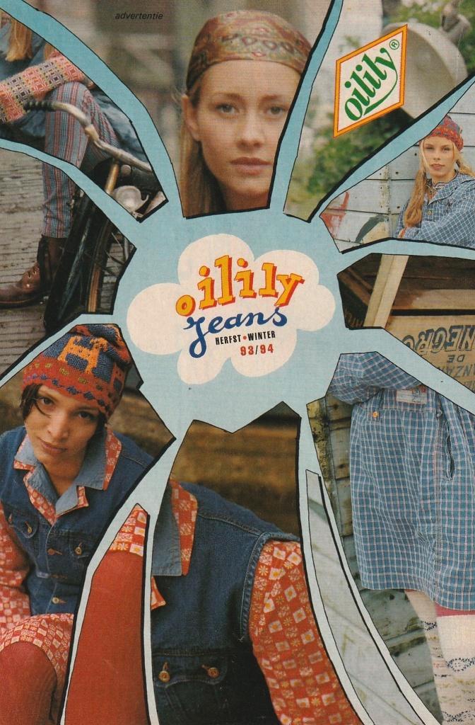 Retro reclame 1989 Oilily kindermode spijkerkleding, Verzamelen, Retro, Overige typen, Verzenden