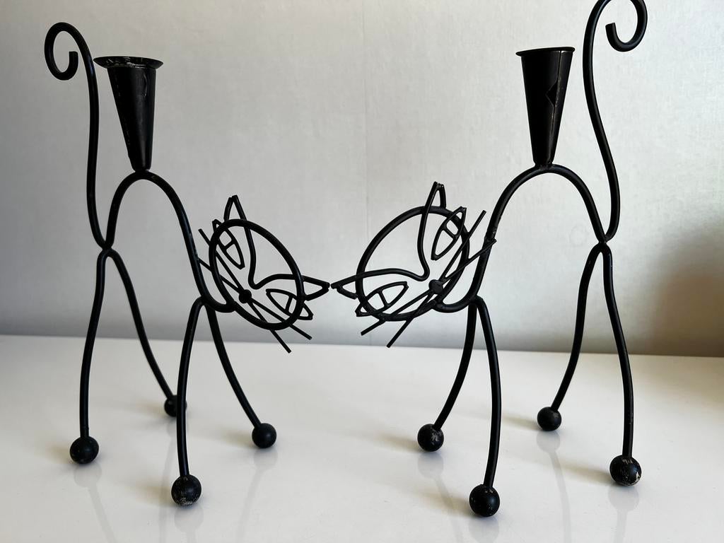 Decoratieve Kandelaar Rode Kat H18cm - de Toverkamer