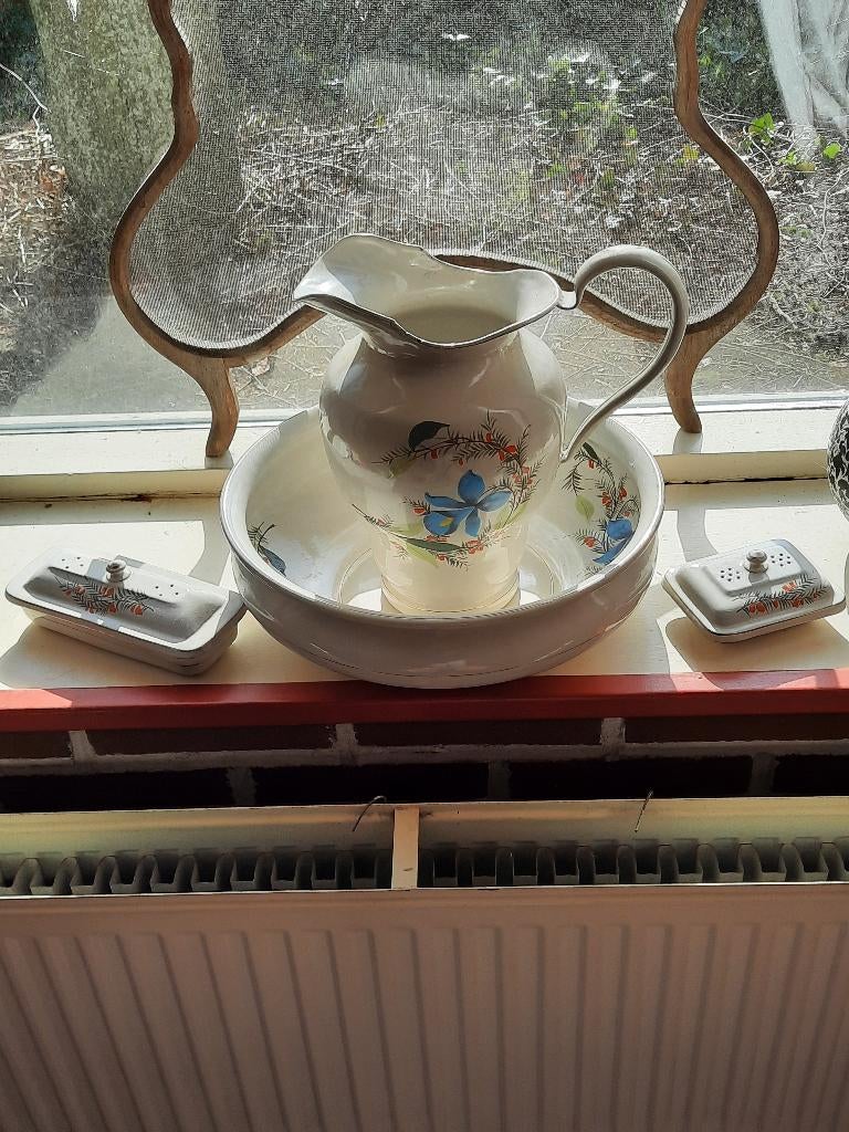 Emaille lampetstel met bloemen, Antiek en Kunst, Ophalen of Verzenden