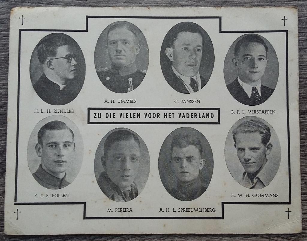 1945 Gedenkkaart Verzetstrijders Knokploeg Reuver Belfeld, Nvt., Overige typen, Overige soorten, Ophalen of Verzenden