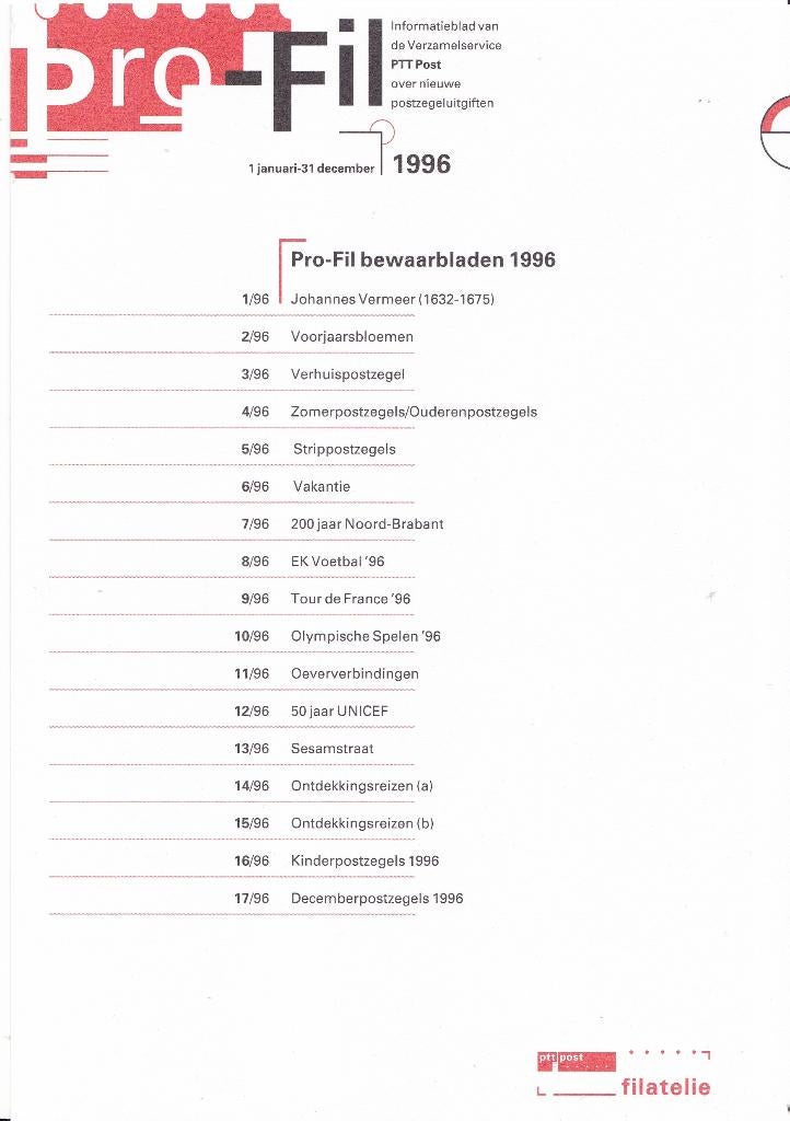 Pro-Fil bladen – jaargang 1996 – 18 bladen, Postzegels en Munten, Postzegels | Nederland, Verzenden, Na 1940, Gestempeld