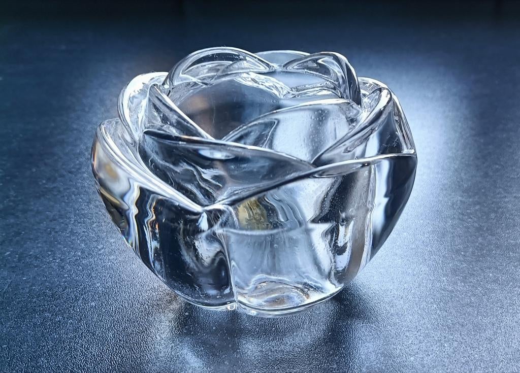 Glazen roos theelichthouder van lood kristal, Ophalen of Verzenden