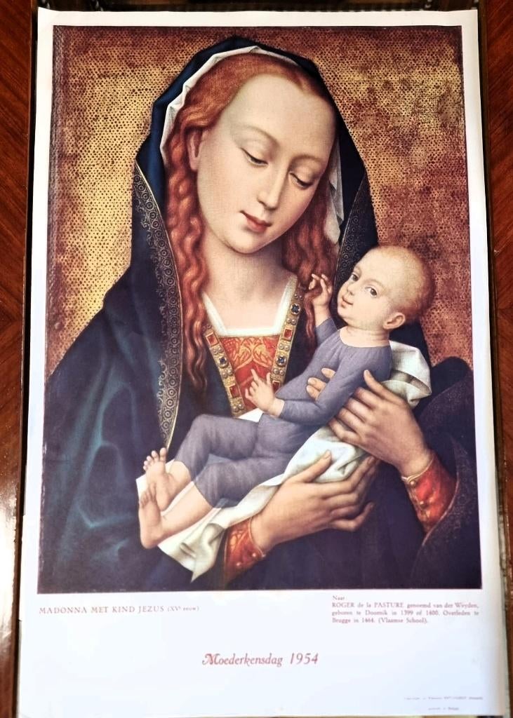 Twee oude affiche "Moederkensdag" 1953 en 1954, Verzamelen, Posters, Ophalen of Verzenden, Gebruikt, A1 t/m A3, Reclame