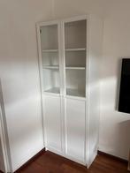 Witte kast met glazen deuren en planken, Ophalen, Overige materialen, Gebruikt, 200 cm of meer