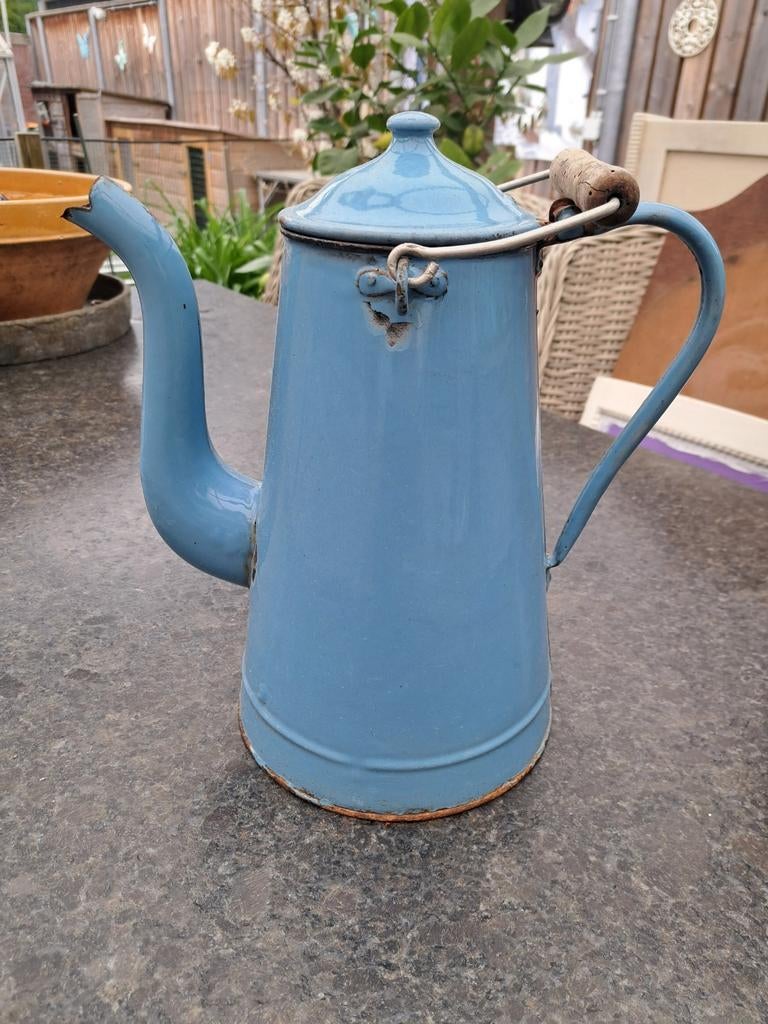 Grote Deens blauwe emaille koffiekan, Ophalen of Verzenden