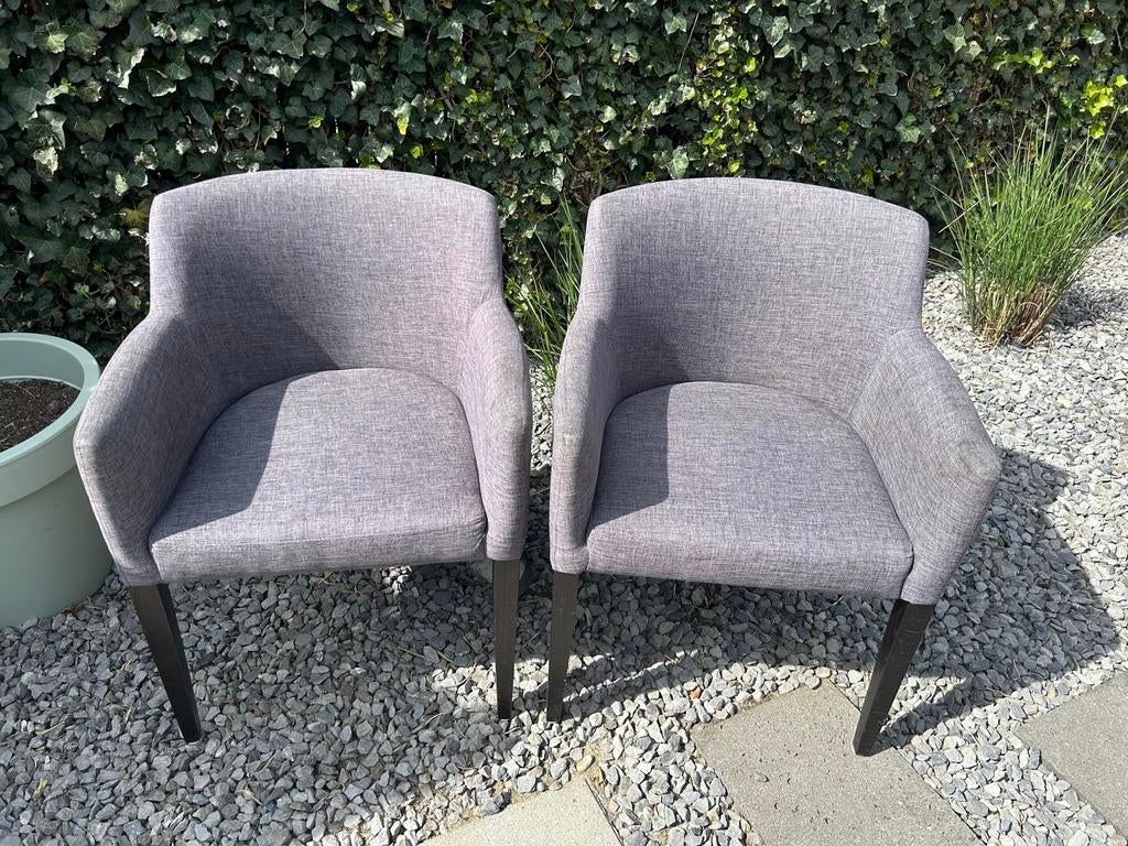 2 grijze stoffen fauteuils, Huis en Inrichting, Fauteuils, Ophalen, Gebruikt, 75 tot 100 cm, Stof