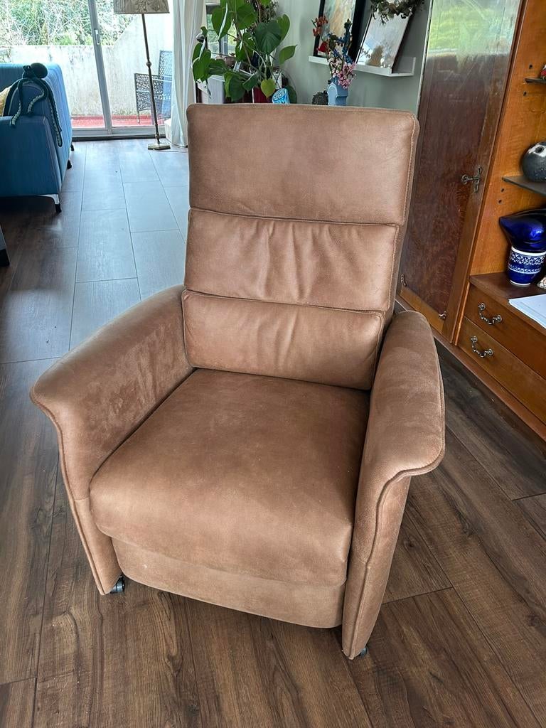 Relaxfauteuil In.House – verstelbaar – voetensteun – cognac, Ophalen, Zo goed als nieuw, 50 tot 75 cm, Leer