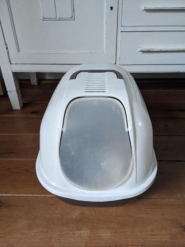 Kattenbak, voederbakje en dubbele krabplank (vouwbaar), Ophalen, Zo goed als nieuw, Open