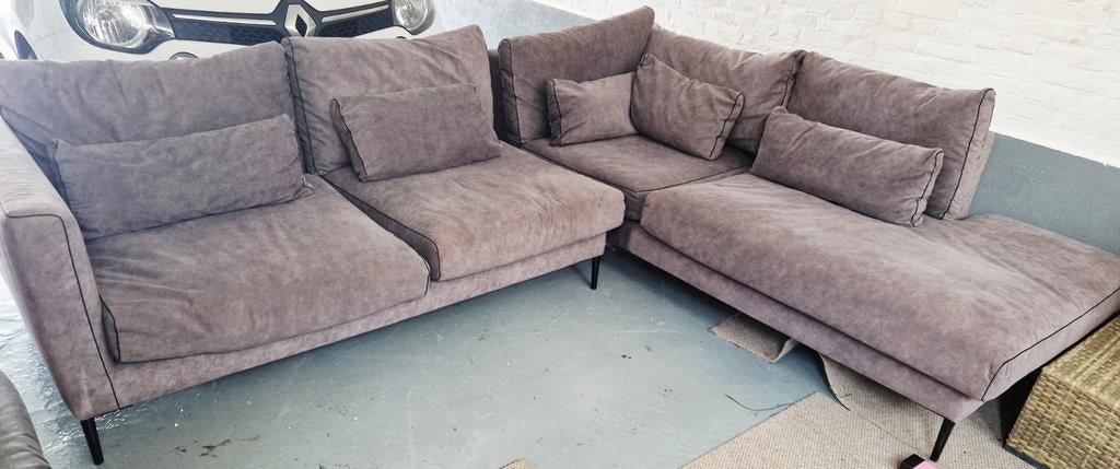 Grijze hoekbank, Huis en Inrichting, Ophalen, Gebruikt, Stof