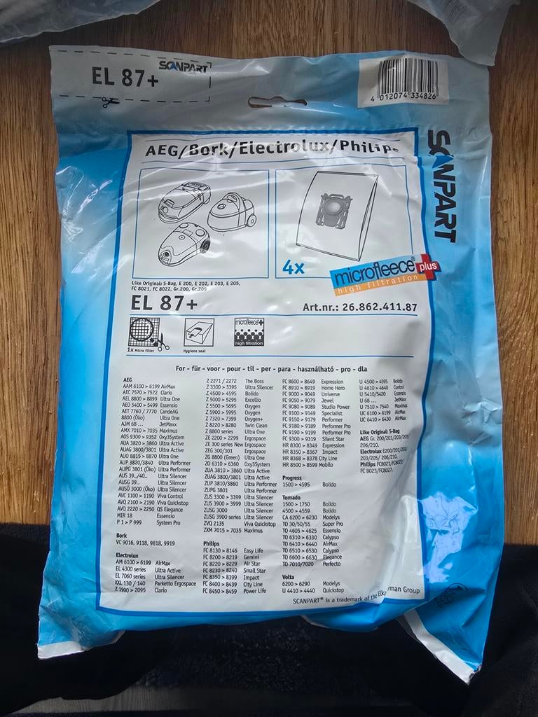 20x EL87+ Stofzuigerzakken voor AEG, philips, etc, Witgoed en Apparatuur, Stofzuigers, Ophalen, Nieuw, Stofzak, Overige typen