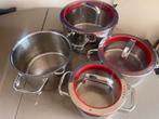 WFM Pannenset Transtherm - 3-delig met glazen deksels, Huis en Inrichting, Keuken | Potten en Pannen, Gebruikt, Inductieplaat