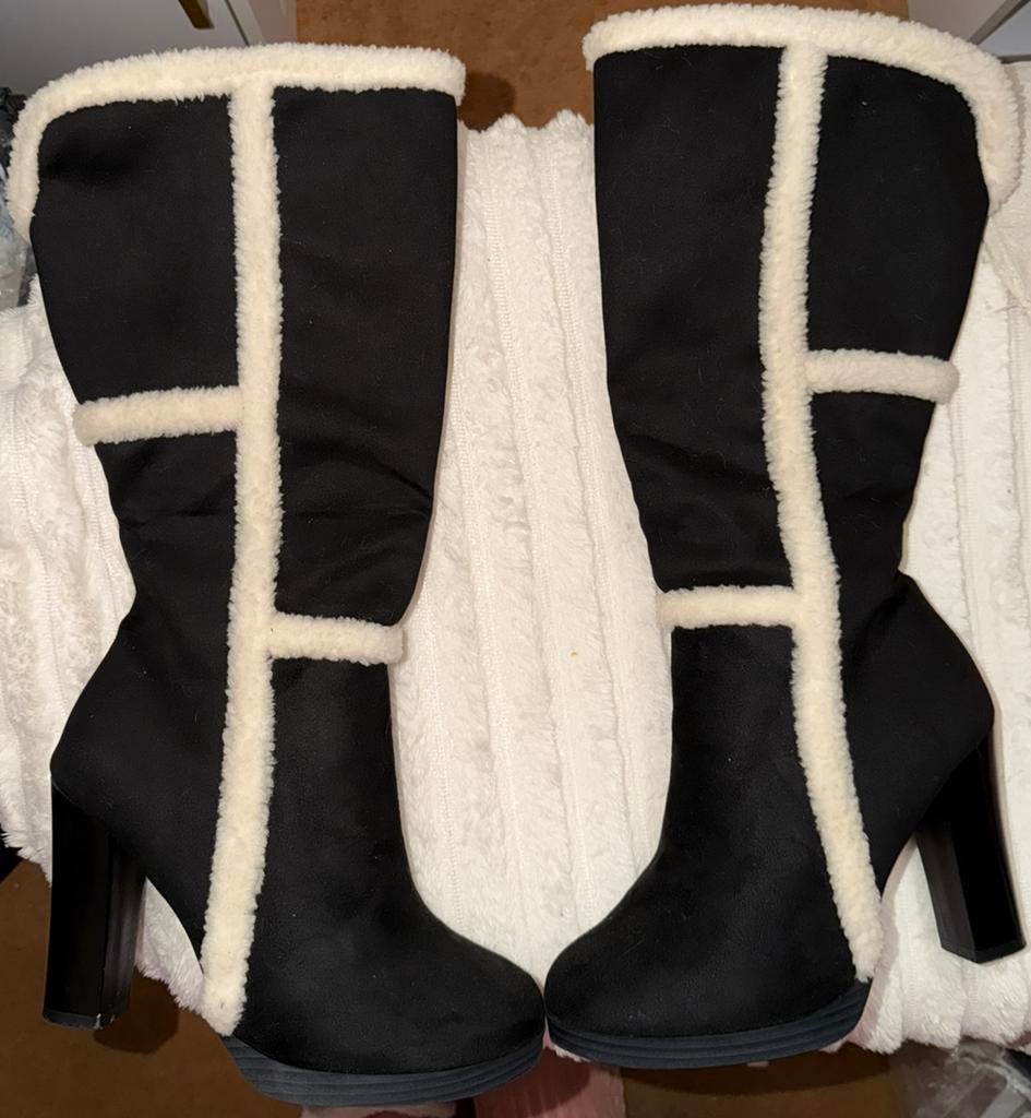 Leuke zwarte knie laarzen met een bondrandje!, Ophalen, Hoge laarzen, Zwart, Nieuw