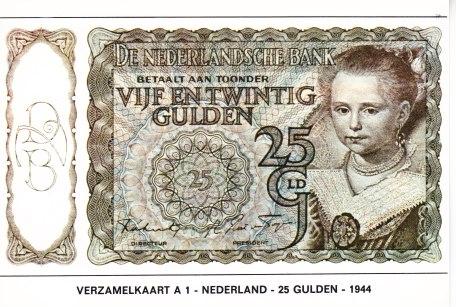 Verzamekaart met oud briefje van 25 gulden. 19-03, Ophalen of Verzenden, 1960 tot 1980, Ongelopen, Overige thema's
