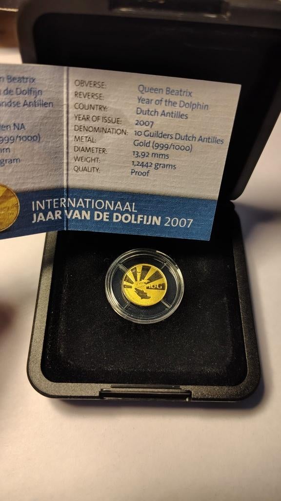 Nederlandse Antillen 10 gulden 2007 Dolfijn goud, Ophalen of Verzenden, Koningin Beatrix, 10 gulden, Goud