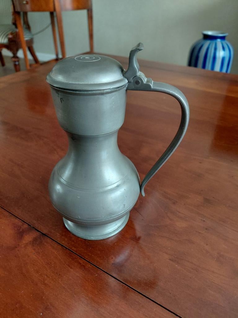 Antiek Tinnen Kannetje - Meeuws en Zoon den Haag Holland, Antiek en Kunst, Antiek | Tin, Ophalen of Verzenden