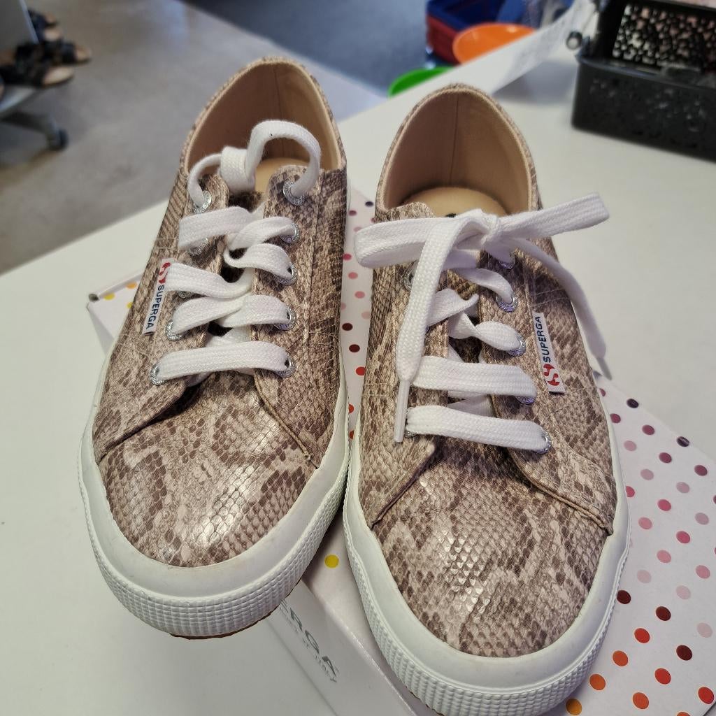 Superga sneakers low beige snakeprint als nieuw 37 art 48719, ., Beige, Ophalen of Verzenden, Superga
