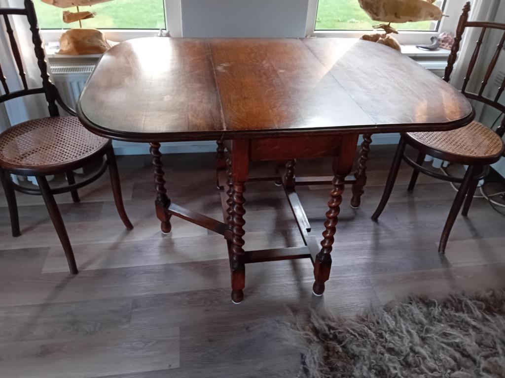 Engels theetafeltje met 2 webbing stoeltjes, Ophalen, Gebruikt, Hout, Klassiek, vintage