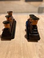 2 Vintage houten kandelaar, telkens met 3 kaarsen, Ophalen of Verzenden, Overige materialen
