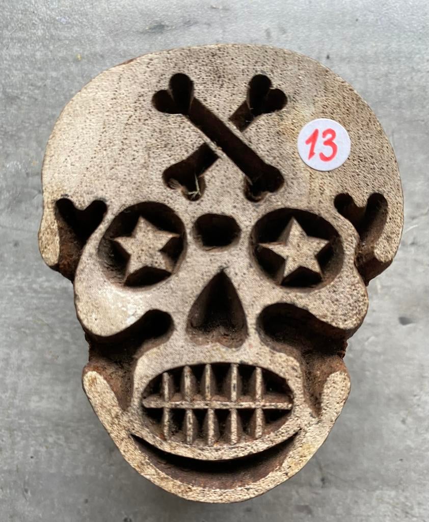 Batik vintage stempel, scull, skull, schedel, 7,5 x 5,5 cm, Ophalen of Verzenden