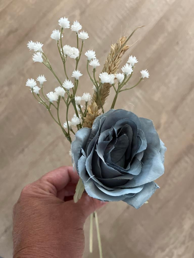 9 kleine boeketjes zijde- & droogbloemen bruiloft blauw, Binnen, Zijde, Ophalen of Verzenden, Zo goed als nieuw