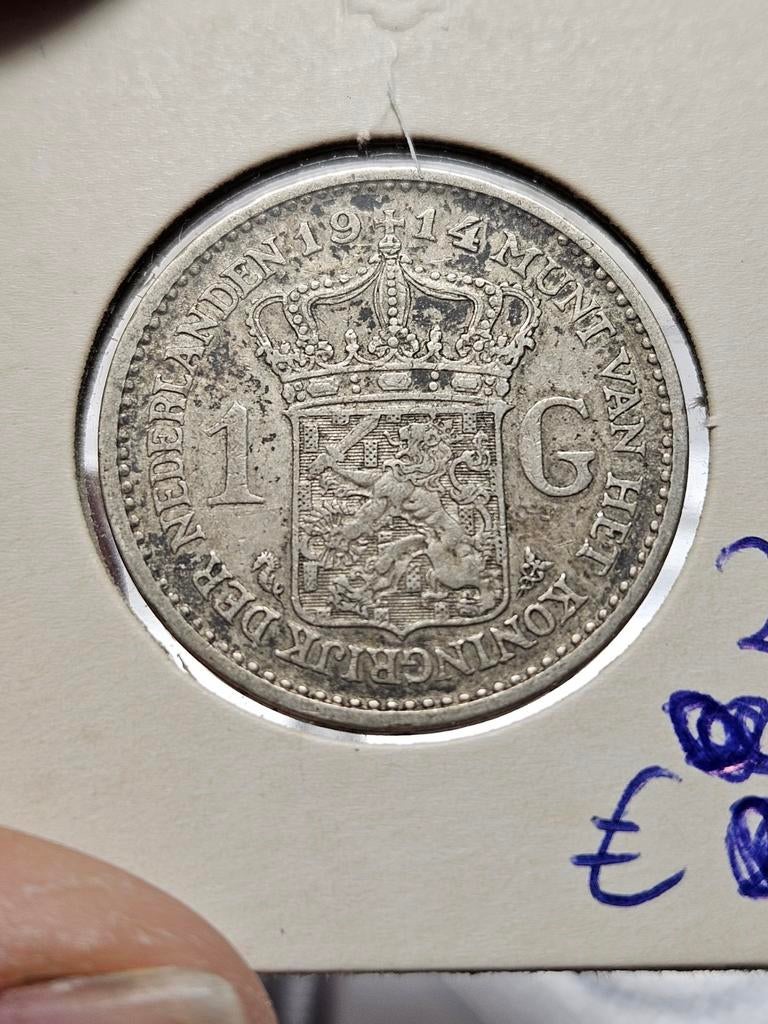 1 gulden 1914 Wilhelmina, Postzegels en Munten, Munten | Nederland, 1 gulden, Verzenden, Zilver, Koningin Wilhelmina