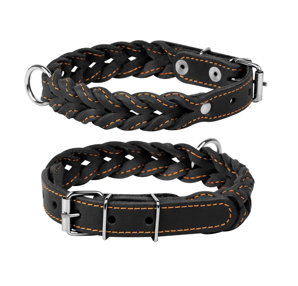 WAUDOG Gevlochten Halsband Leder Zwart Nek 27-35 cm KOOPJE!, Ophalen of Verzenden, Handgemaakt, Nieuw