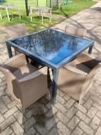 Borek tuinset met 4 stoelen en glazen tafel, 4 zitplaatsen, Gebruikt, Eettafel, Ophalen of Verzenden