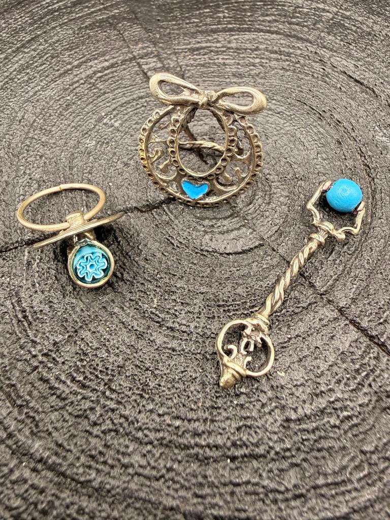 Zilveren Miniatuur Geboorte Set - Rammelaar, Slabbetje, Spee, Antiek en Kunst, Antiek | Goud en Zilver, Zilver, Ophalen of Verzenden