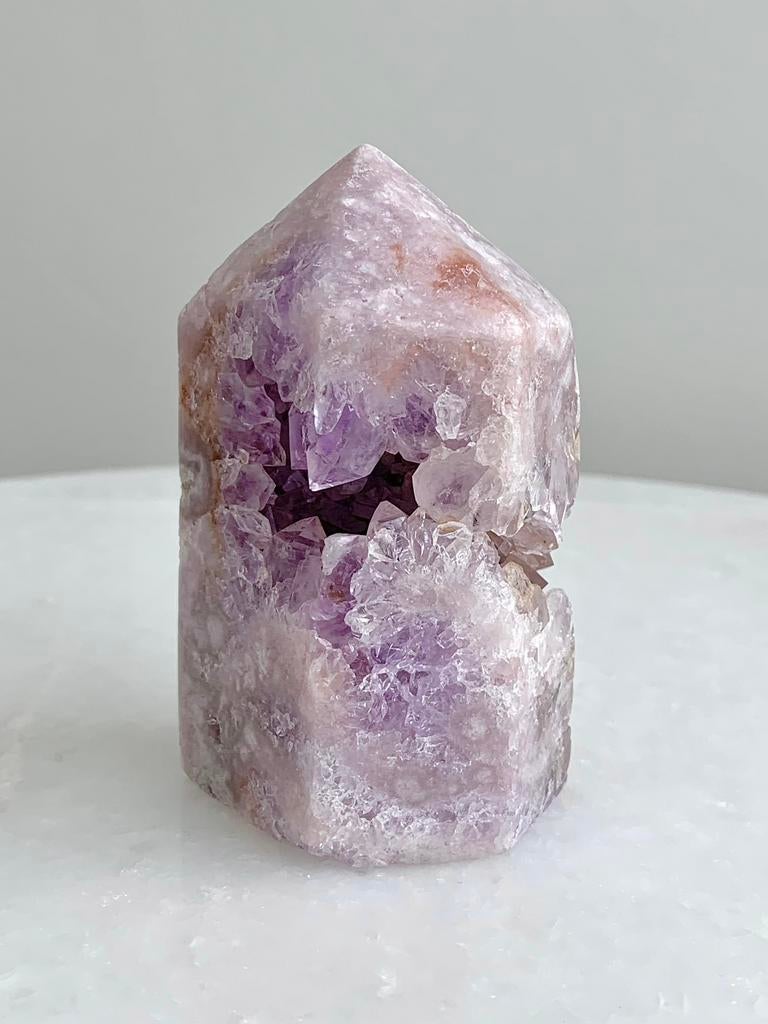 Mini druzy pink amethyst tower, Ophalen