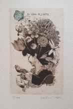 Exlibris E. Haskova, vrouw met bloemen en vlinder in haar, Antiek en Kunst, Kunst | Etsen en Gravures, Verzenden