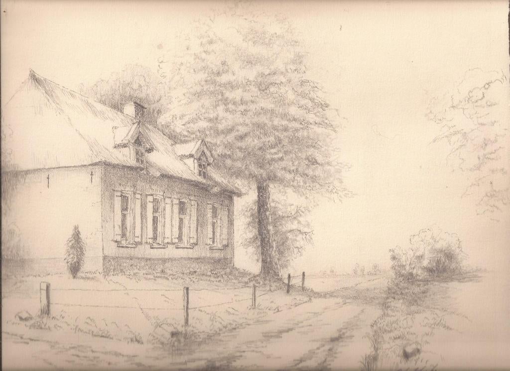 G. IJskes. Potloodtekening Noordeinde. Huis aan de weg, Antiek en Kunst, Ophalen of Verzenden