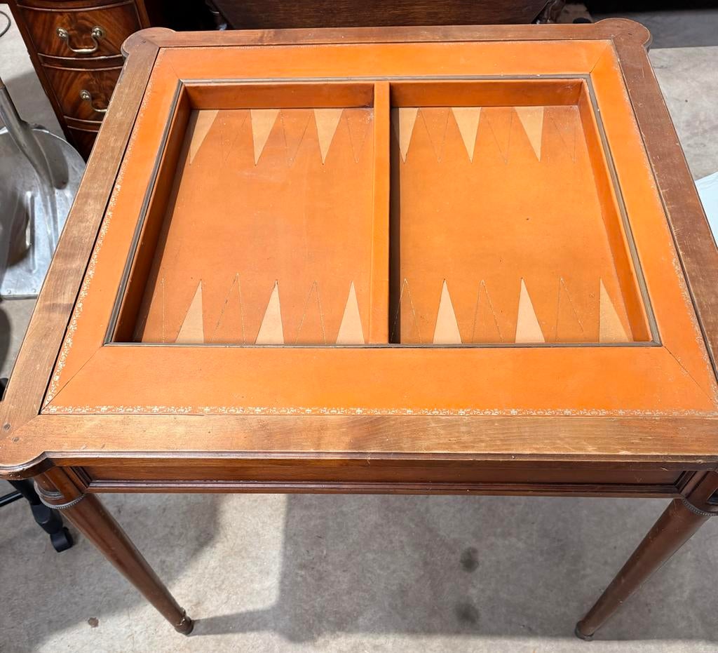 Antieke kaarttafel met blackgammon en leer ingelegd, Antiek en Kunst, Ophalen