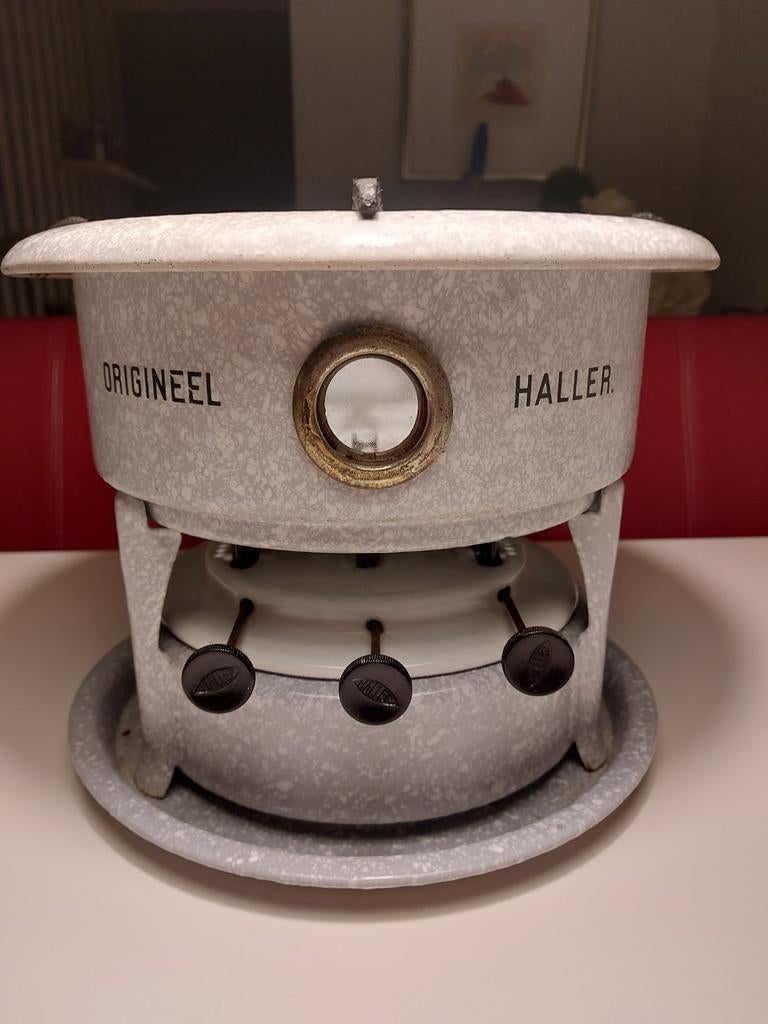 Origineel,,HALLER,, 3 pit petroleumstel, Antiek en Kunst, Antiek | Emaille, Ophalen of Verzenden