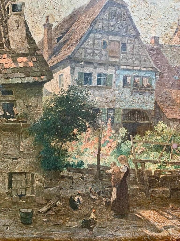 Duits wijnstadje anno 1885 - Adolf Gustav Thamm, Antiek en Kunst, Kunst | Schilderijen | Klassiek, Ophalen of Verzenden
