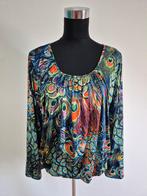 T84 - Fleurig shirt met pauwenprint mt 42-44 (1), Kleding | Dames, Ophalen of Verzenden, Zo goed als nieuw, Maat 42/44 (L), Korte mouw