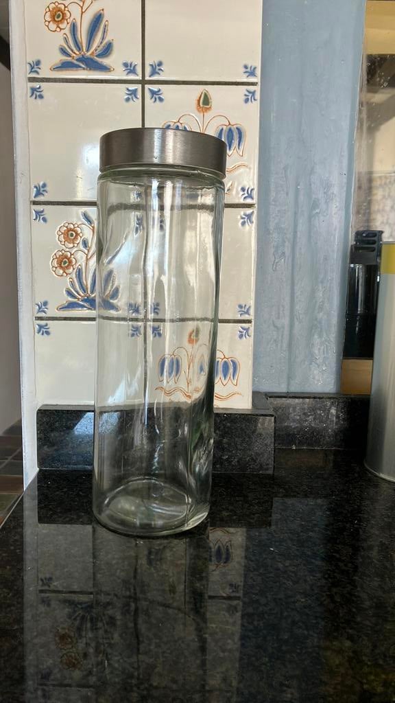 Glazen Spaghetti pot met deksel rvs 30 cm hoog, Ophalen of Verzenden, Zo goed als nieuw